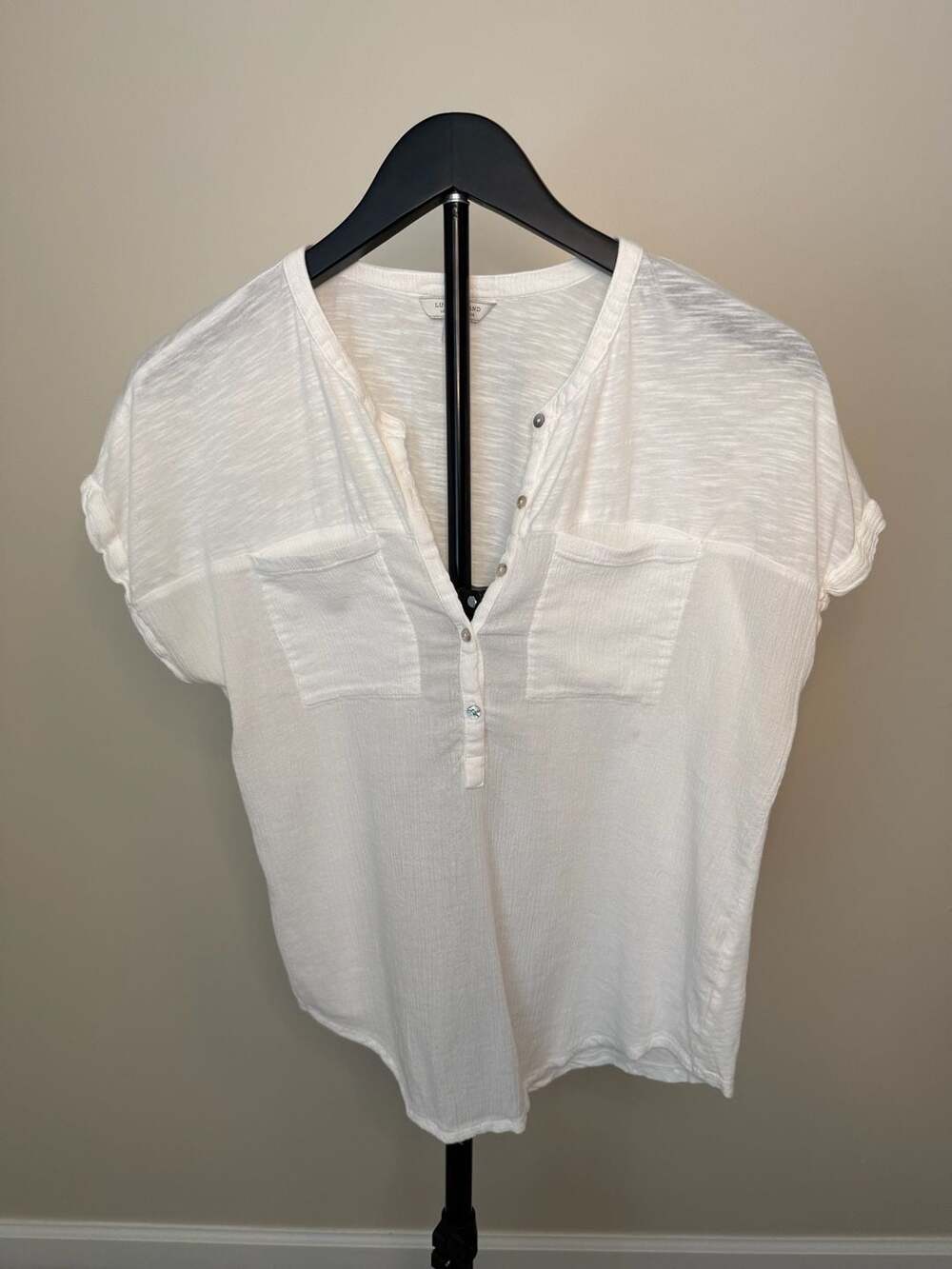 Lucky Brand Women's White Button Front Henley Top Size M